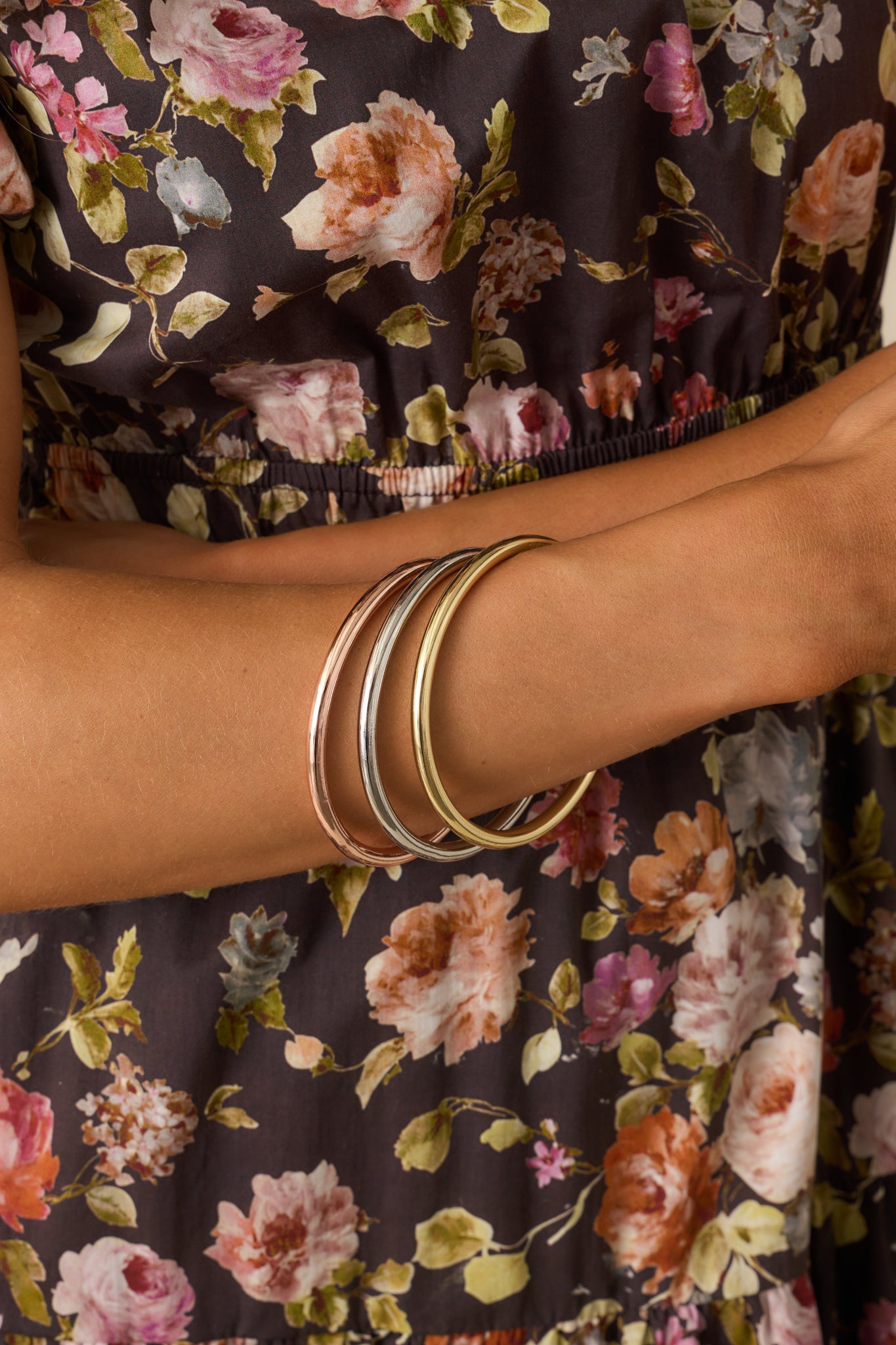 Still Thinking It Through Tri-Tone Bangle Bracelet Set