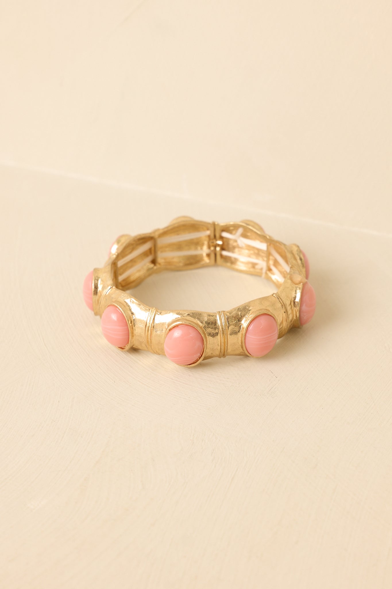 Just My Luck Gold & Pink Sculpted Cabochon Stretch Bracelet