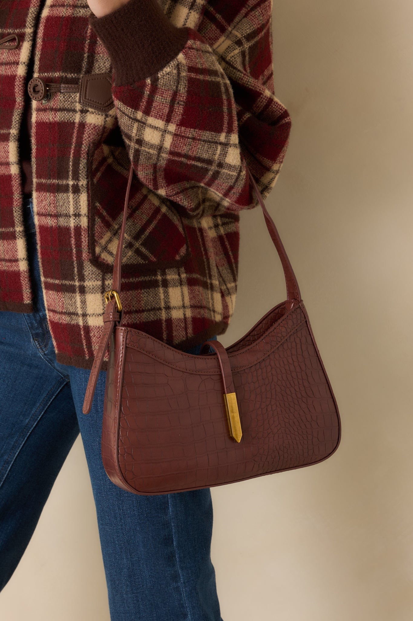 Worth The Risk Chocolate Brown Croc Embossed Faux Leather Handbag