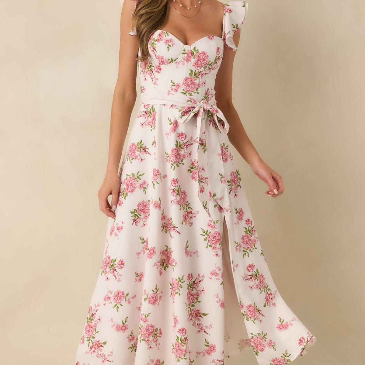 Aimee Rose Pink Floral Bustier Maxi Dress Aimee Rose Pink Floral Bustier Maxi Dress