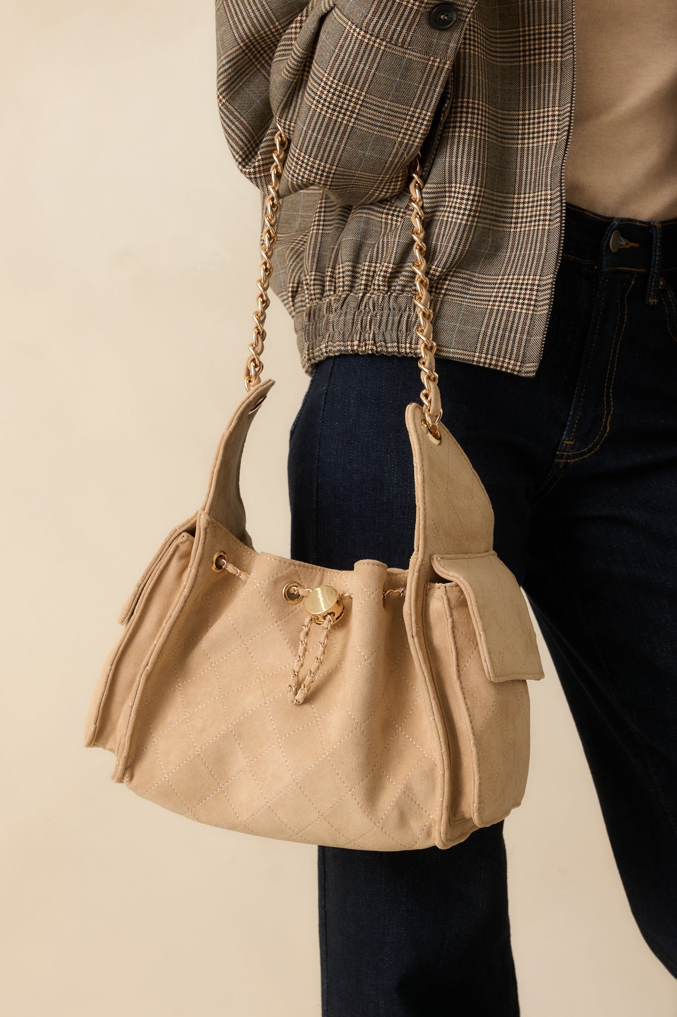 Promise Me Forever Taupe Quilted Faux Leather Purse