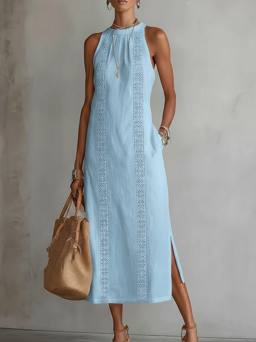 Jimena | Blue Linen Midi Dress
